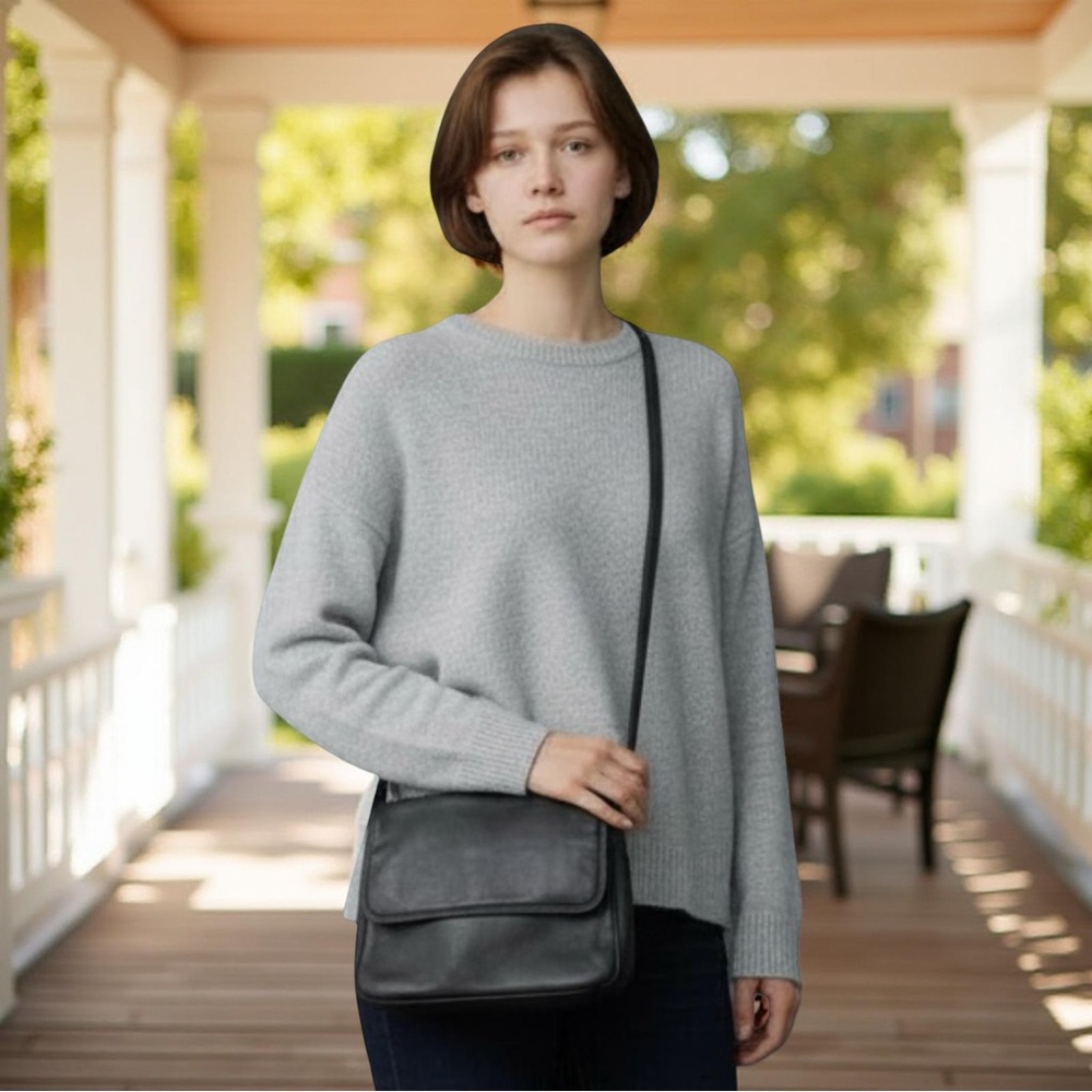 Talbots Black Leather Multi Compartment Crossbody… - image 1